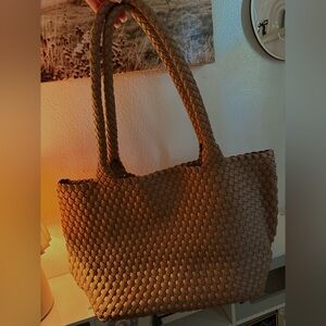 Elegant Tan Woven Tote Bag